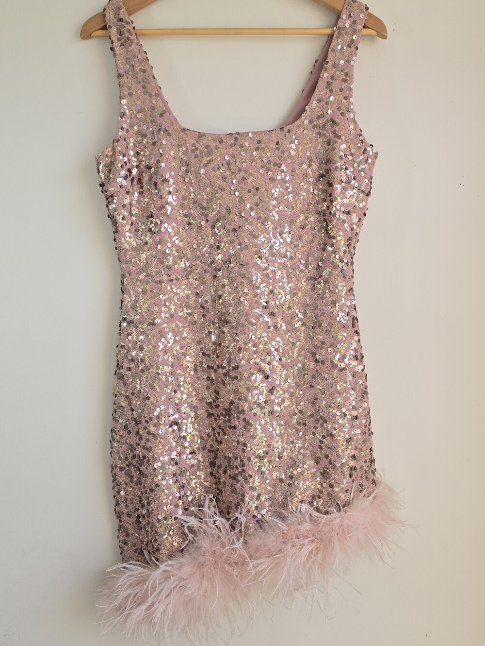 Windsor Scarlett Sequin Marabou Party Dress Size L Hoco Homecoming - Picture 3 of 5